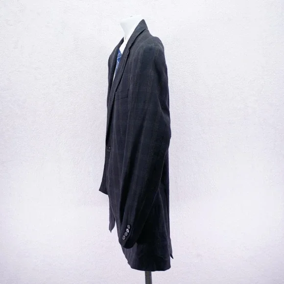 Hart Schaffner Marx Blue / Gray With Tan White Windowpane Wool Sport‎ Coat 42L
